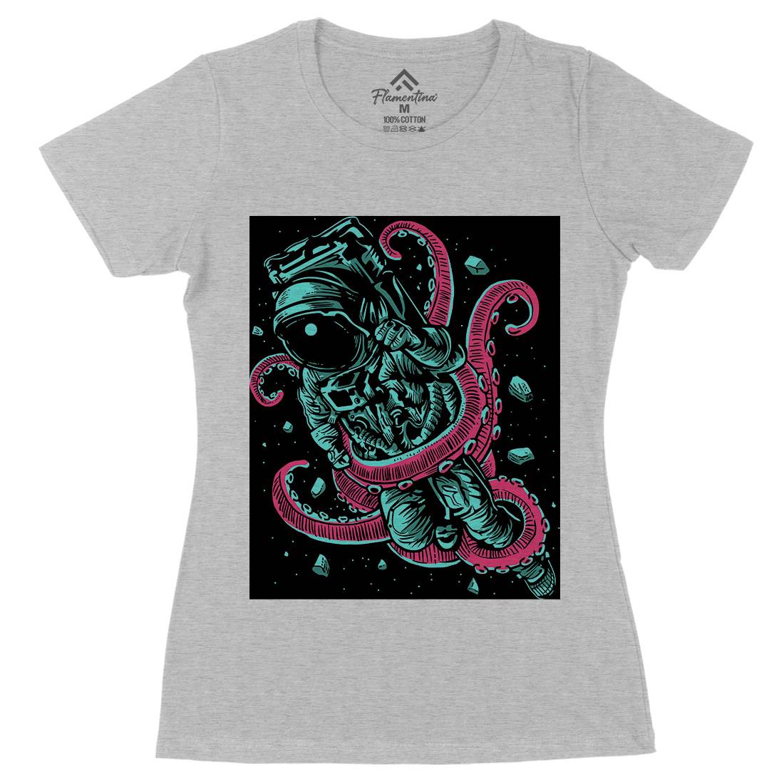 Astronaut Octopus Womens Organic Crew Neck T-Shirt Space A506