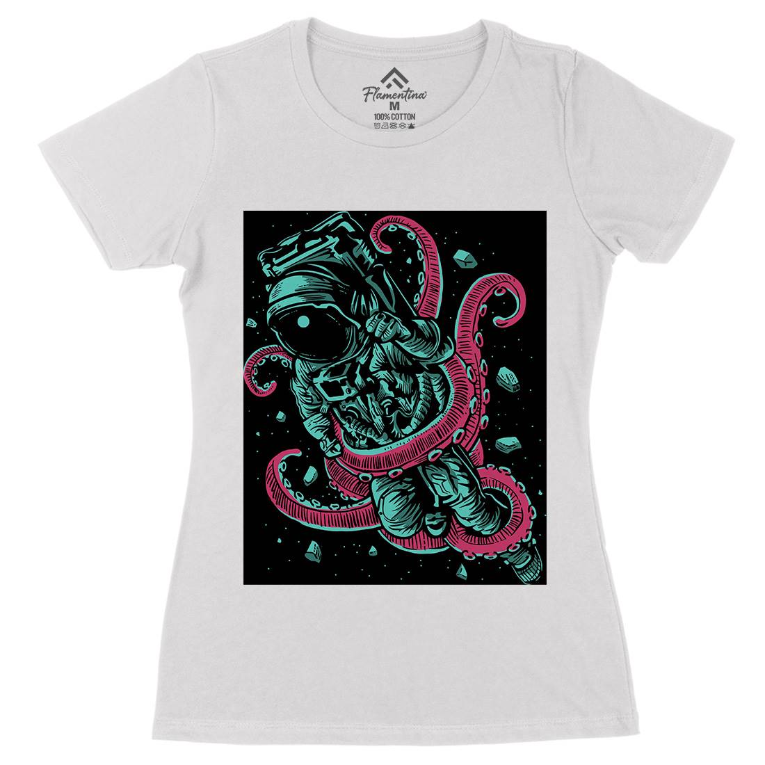 Astronaut Octopus Womens Organic Crew Neck T-Shirt Space A506