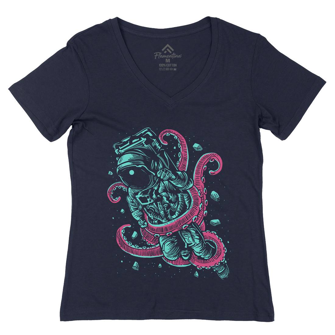 Astronaut Octopus Womens Organic V-Neck T-Shirt Space A506