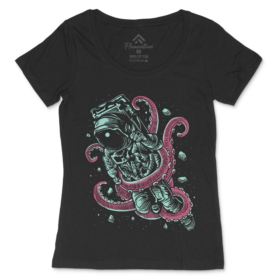 Astronaut Octopus Womens Scoop Neck T-Shirt Space A506