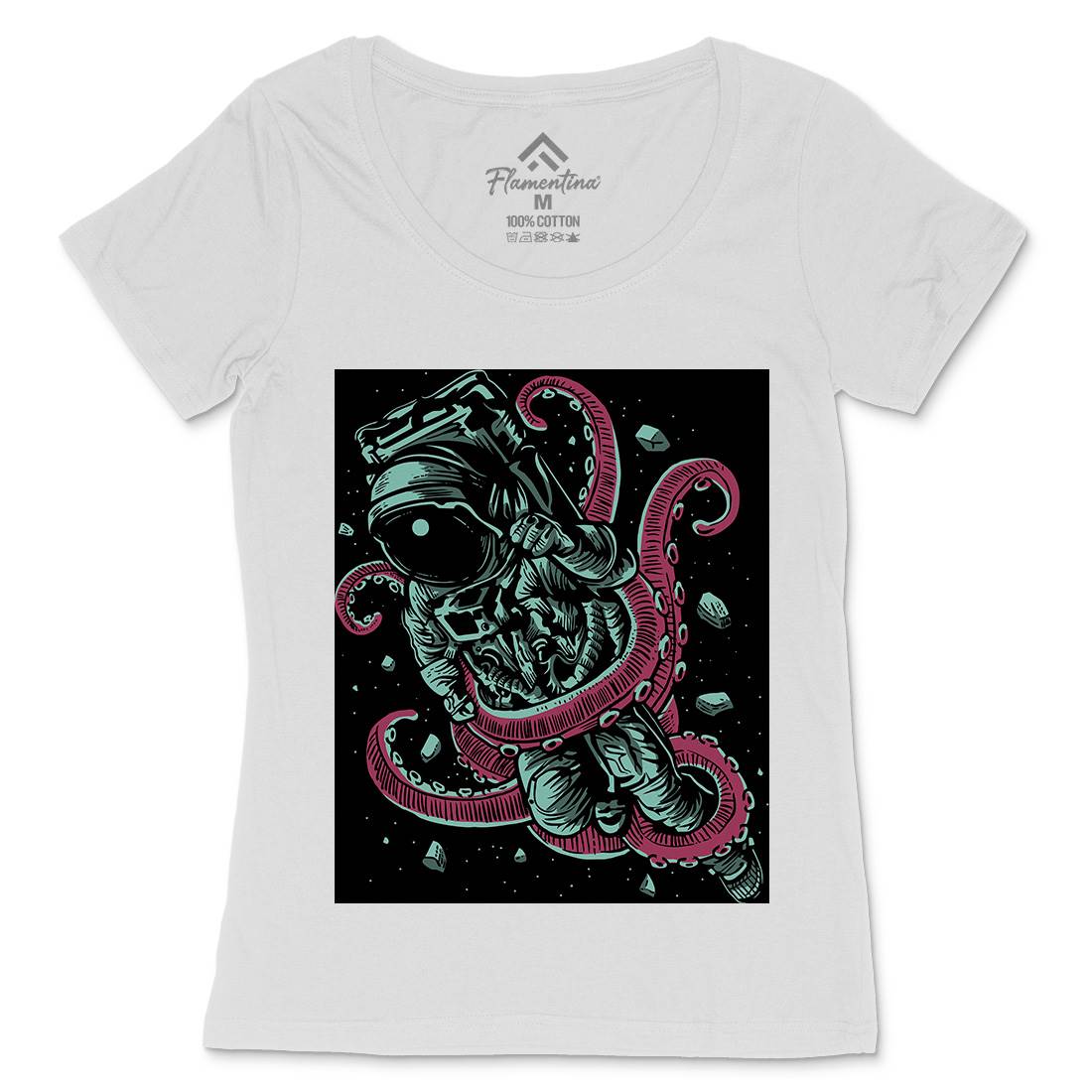 Astronaut Octopus Womens Scoop Neck T-Shirt Space A506