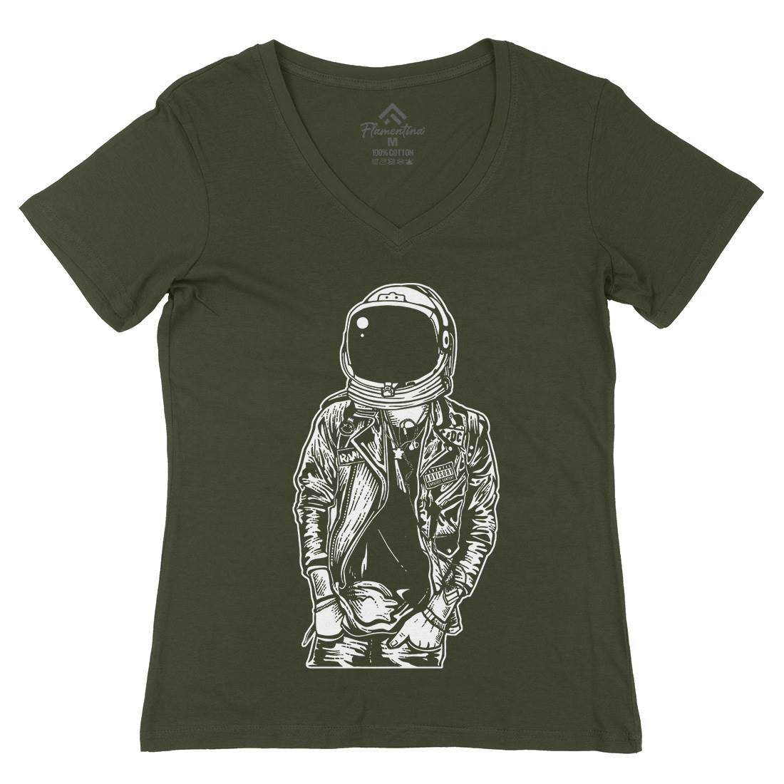 Astronaut Punkster Womens Organic V-Neck T-Shirt Space A507