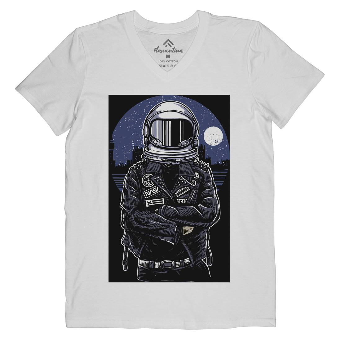 Astronaut Rebel Mens Organic V-Neck T-Shirt Space A508