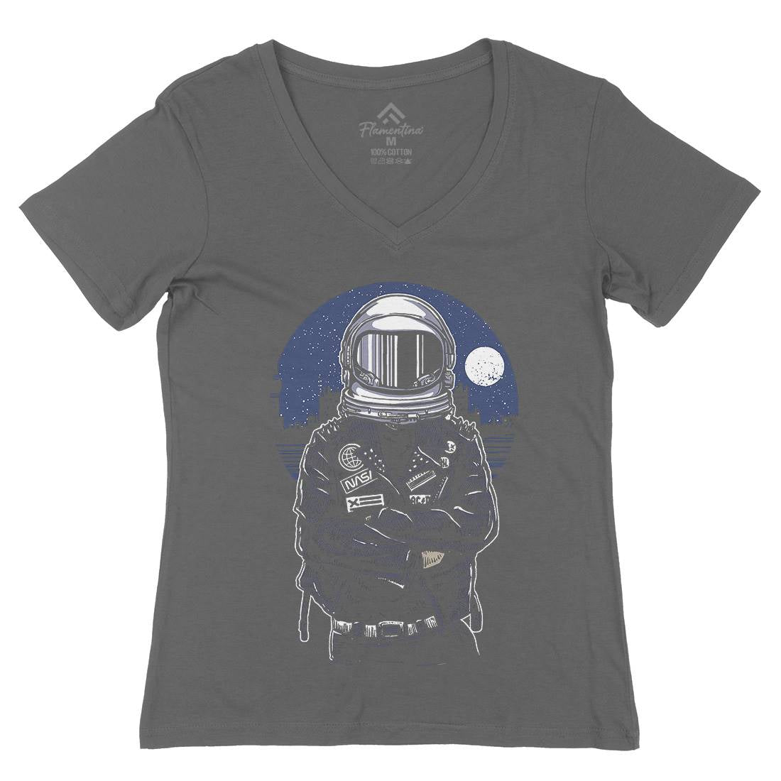 Astronaut Rebel Womens Organic V-Neck T-Shirt Space A508