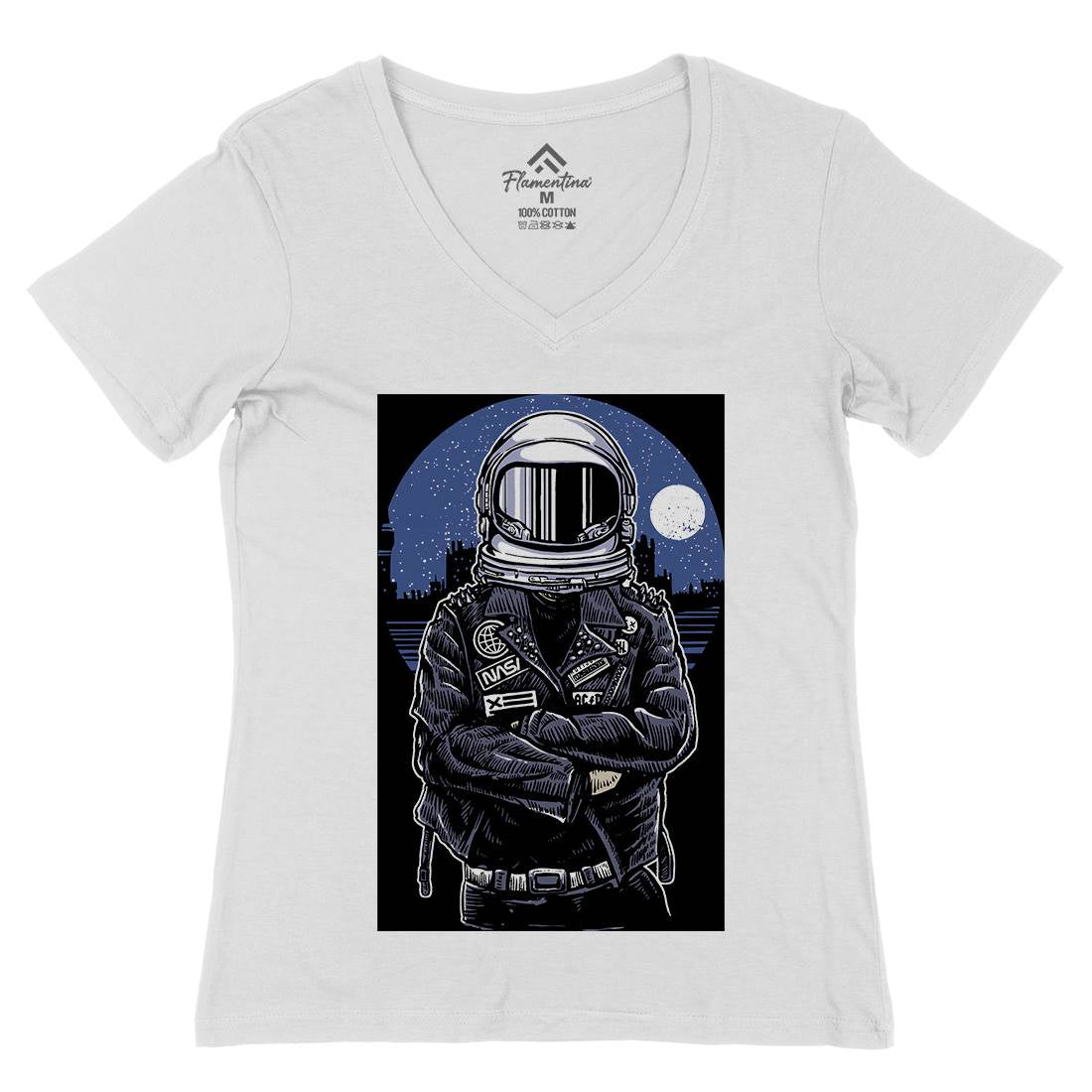 Astronaut Rebel Womens Organic V-Neck T-Shirt Space A508