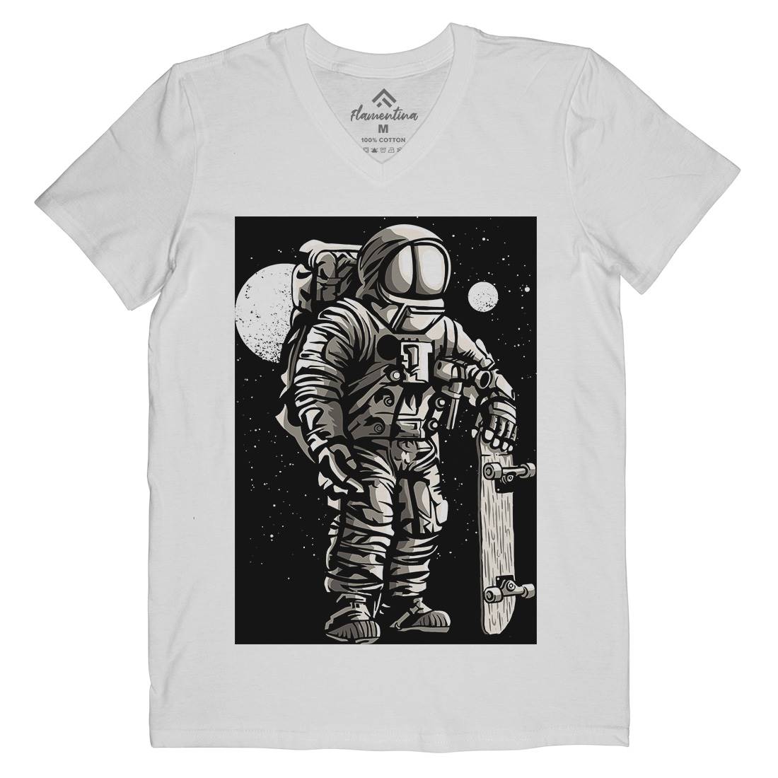 Astronaut Skater Mens Organic V-Neck T-Shirt Space A509