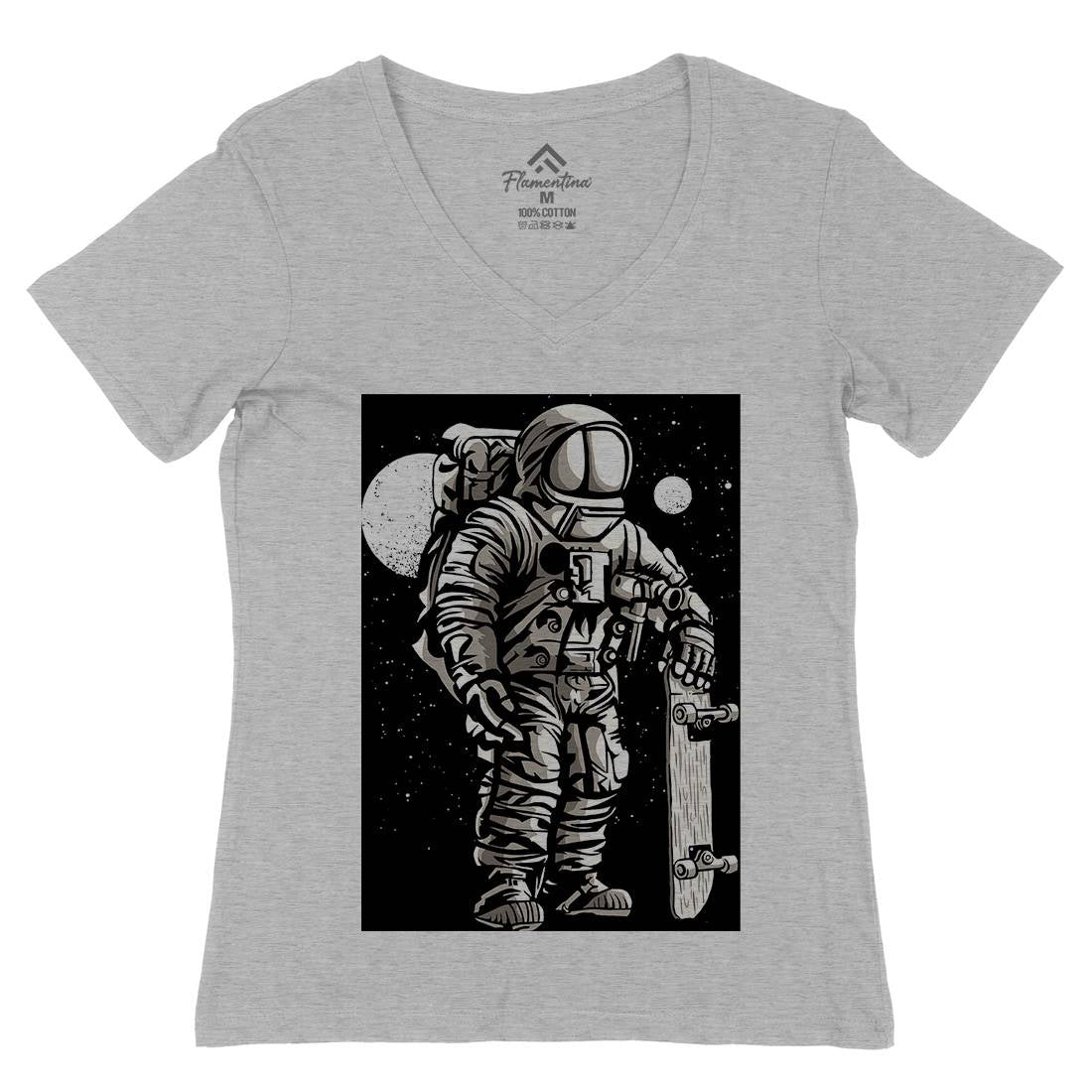 Astronaut Skater Womens Organic V-Neck T-Shirt Space A509