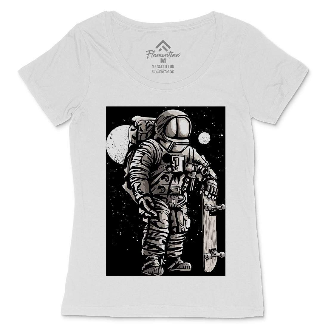 Astronaut Skater Womens Scoop Neck T-Shirt Space A509