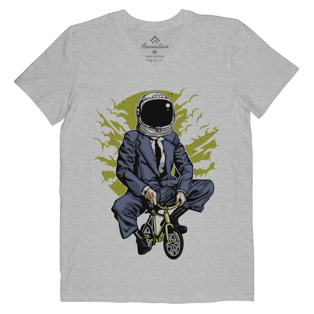 Bike To The Moon Mens Organic V-Neck T-Shirt Space A511
