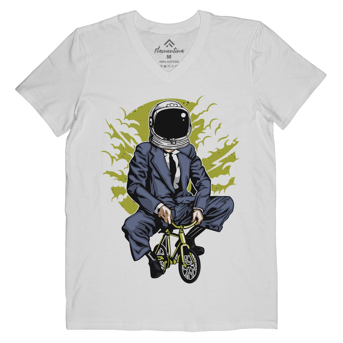 Bike To The Moon Mens Organic V-Neck T-Shirt Space A511