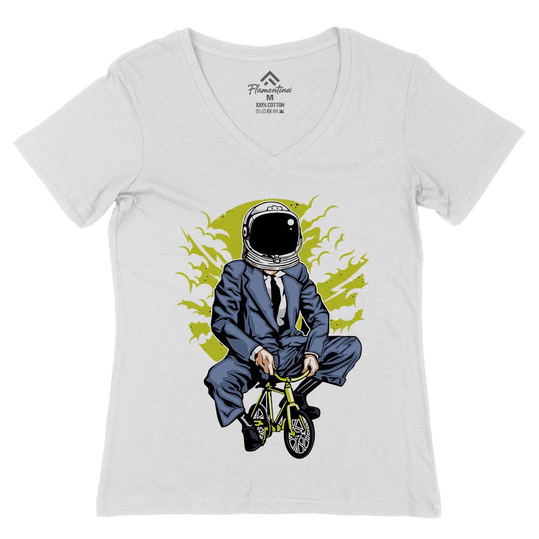 Bike To The Moon Womens Organic V-Neck T-Shirt Space A511