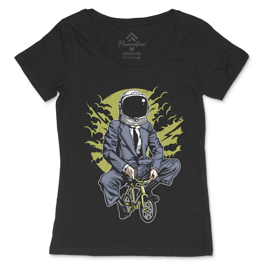 Bike To The Moon Womens Scoop Neck T-Shirt Space A511