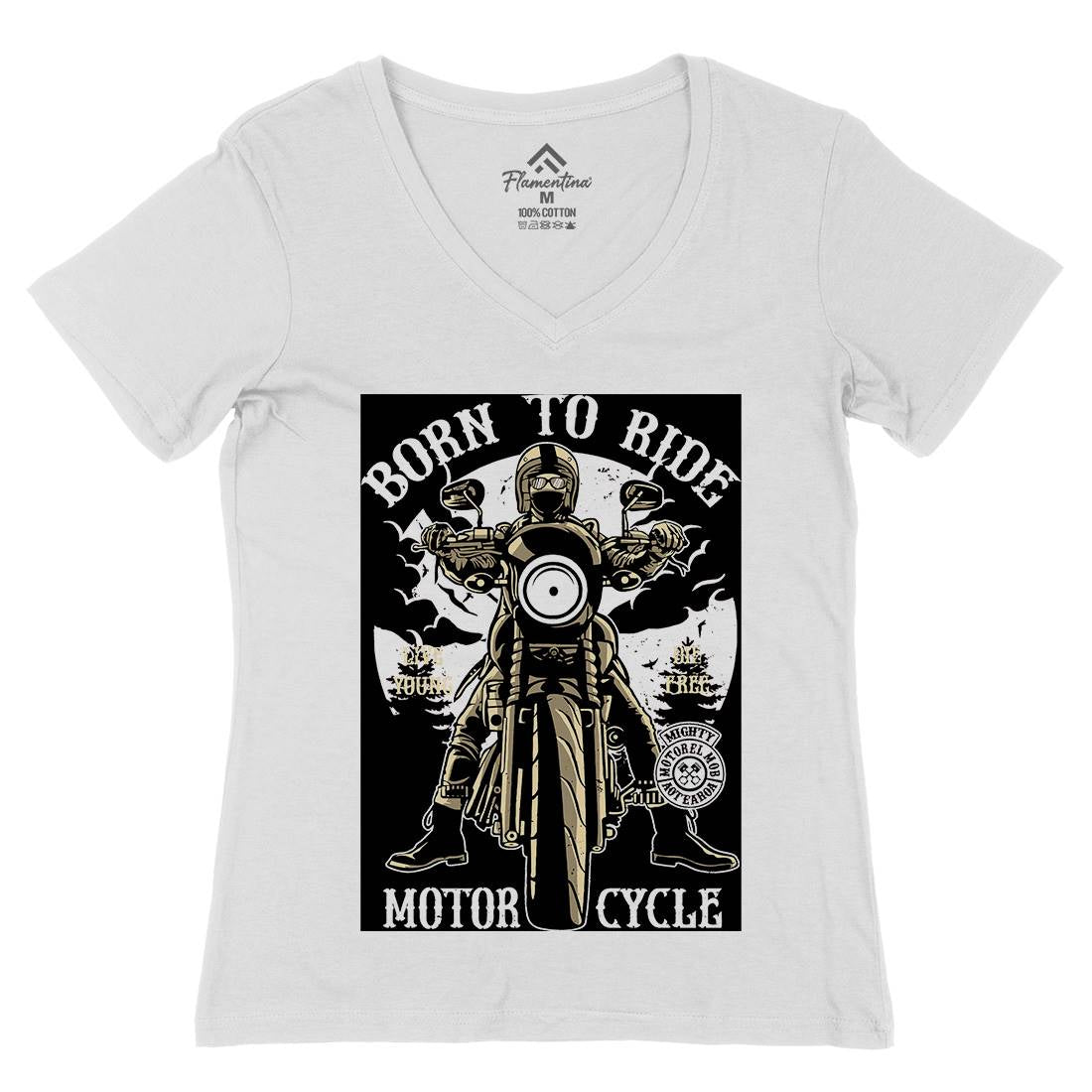 Born To Ride Womens Organic V-Neck T-Shirt Motorcycles A512