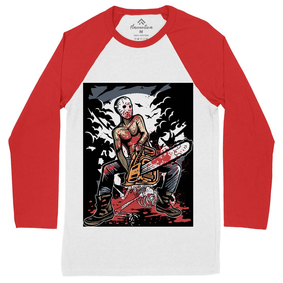 Chainsaw Killer Mens Long Sleeve Baseball T-Shirt Horror A515