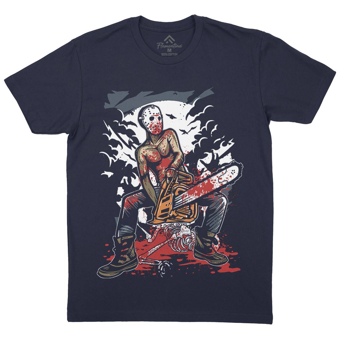 Chainsaw Killer Mens Organic Crew Neck T-Shirt Horror A515