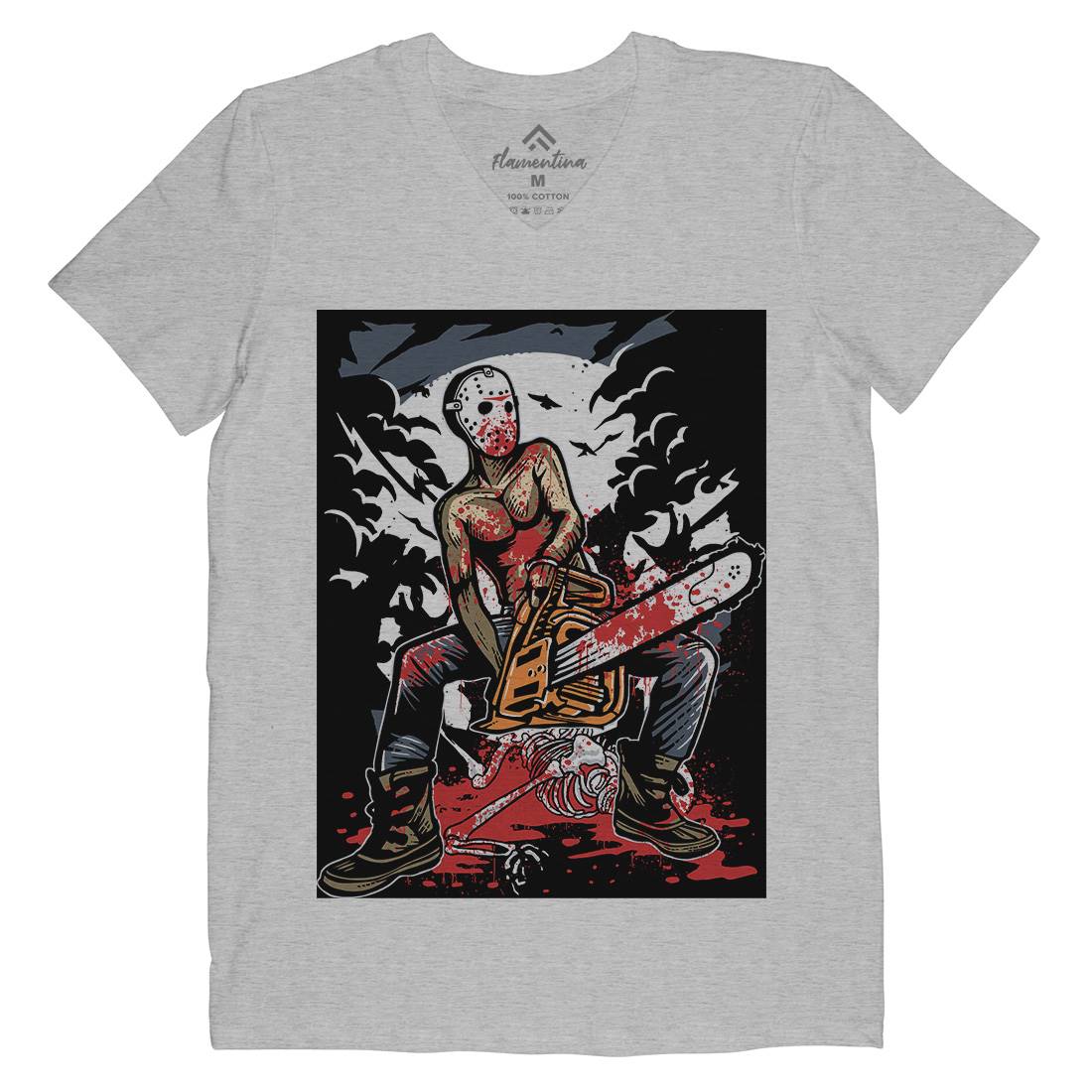 Chainsaw Killer Mens V-Neck T-Shirt Horror A515