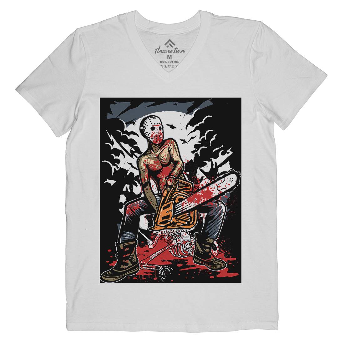 Chainsaw Killer Mens V-Neck T-Shirt Horror A515