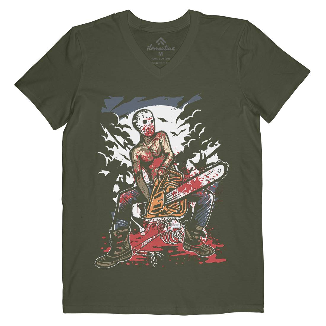 Chainsaw Killer Mens Organic V-Neck T-Shirt Horror A515