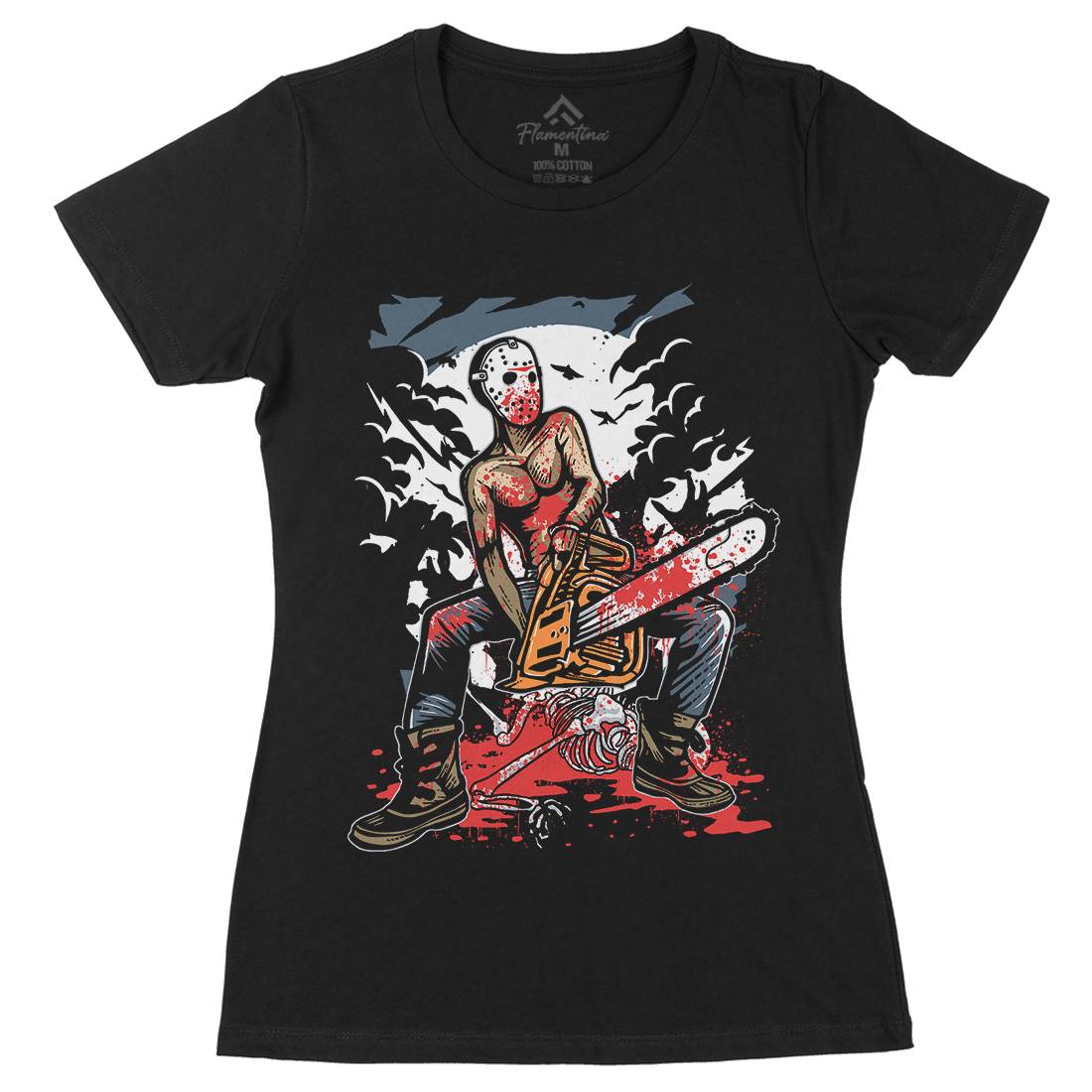 Chainsaw Killer Womens Organic Crew Neck T-Shirt Horror A515