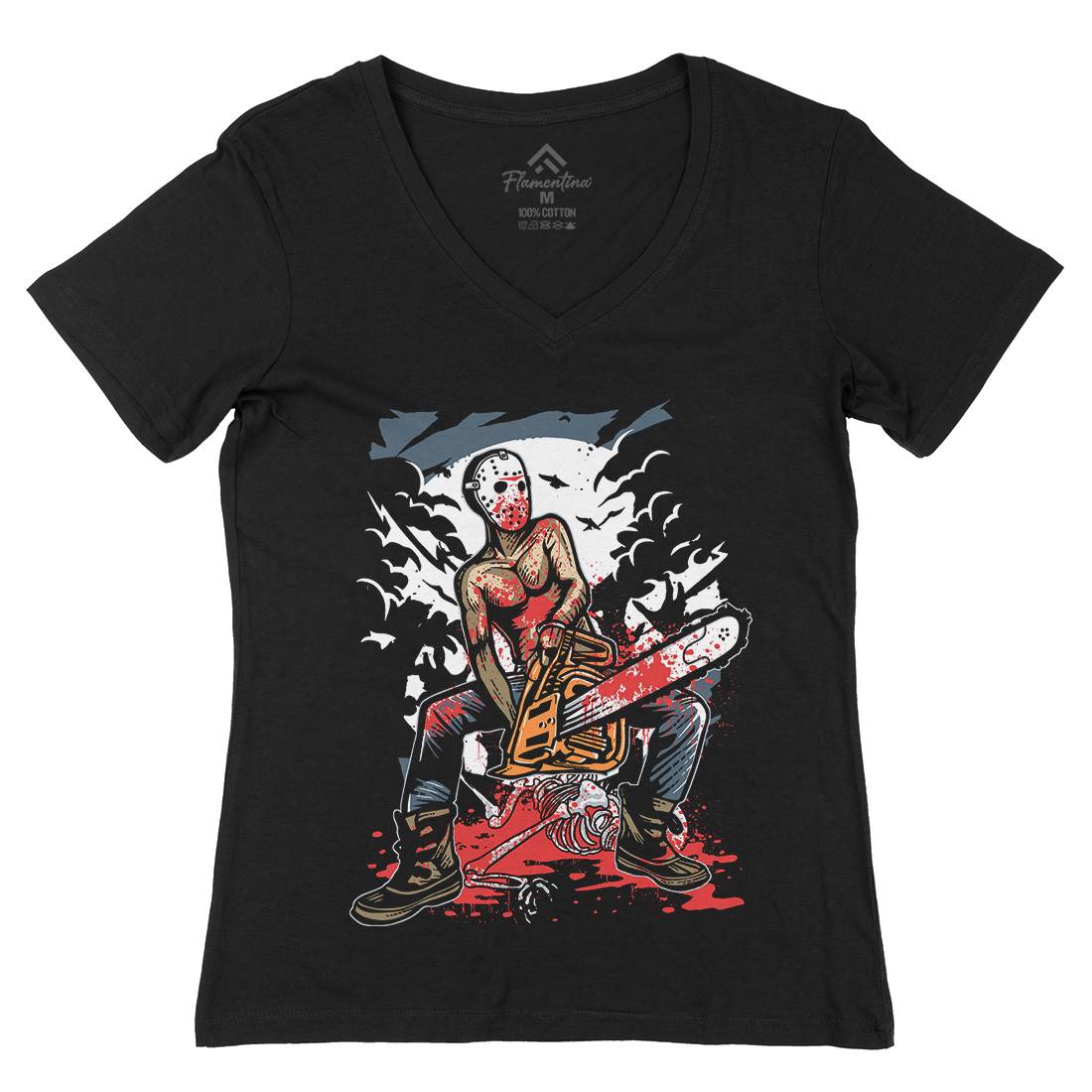 Chainsaw Killer Womens Organic V-Neck T-Shirt Horror A515
