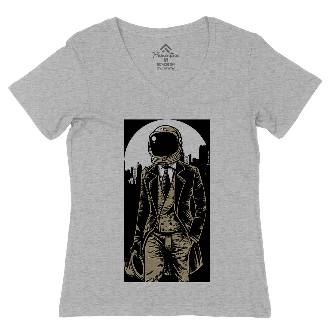 Classic Astronaut Womens Organic V-Neck T-Shirt Space A516