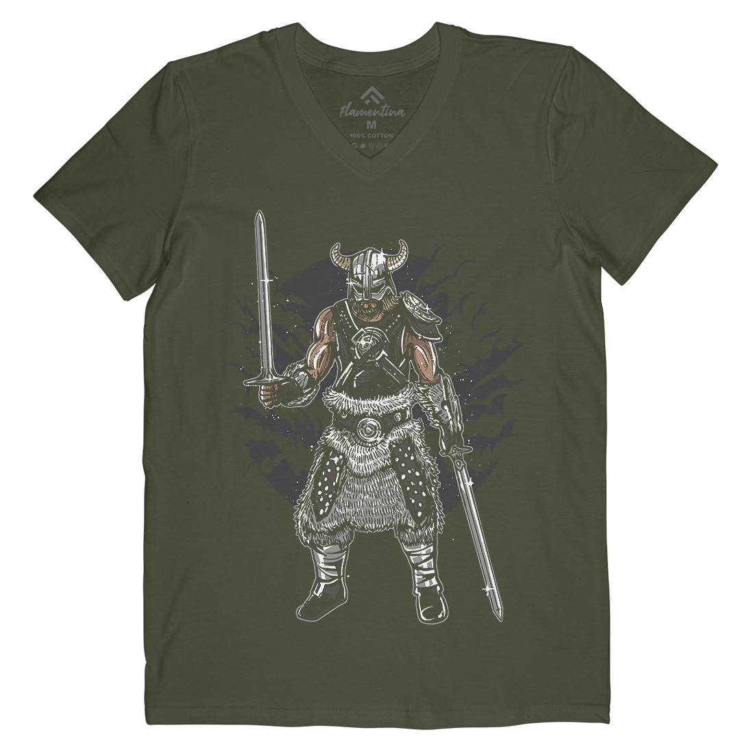 Dark Viking Mens Organic V-Neck T-Shirt Warriors A520