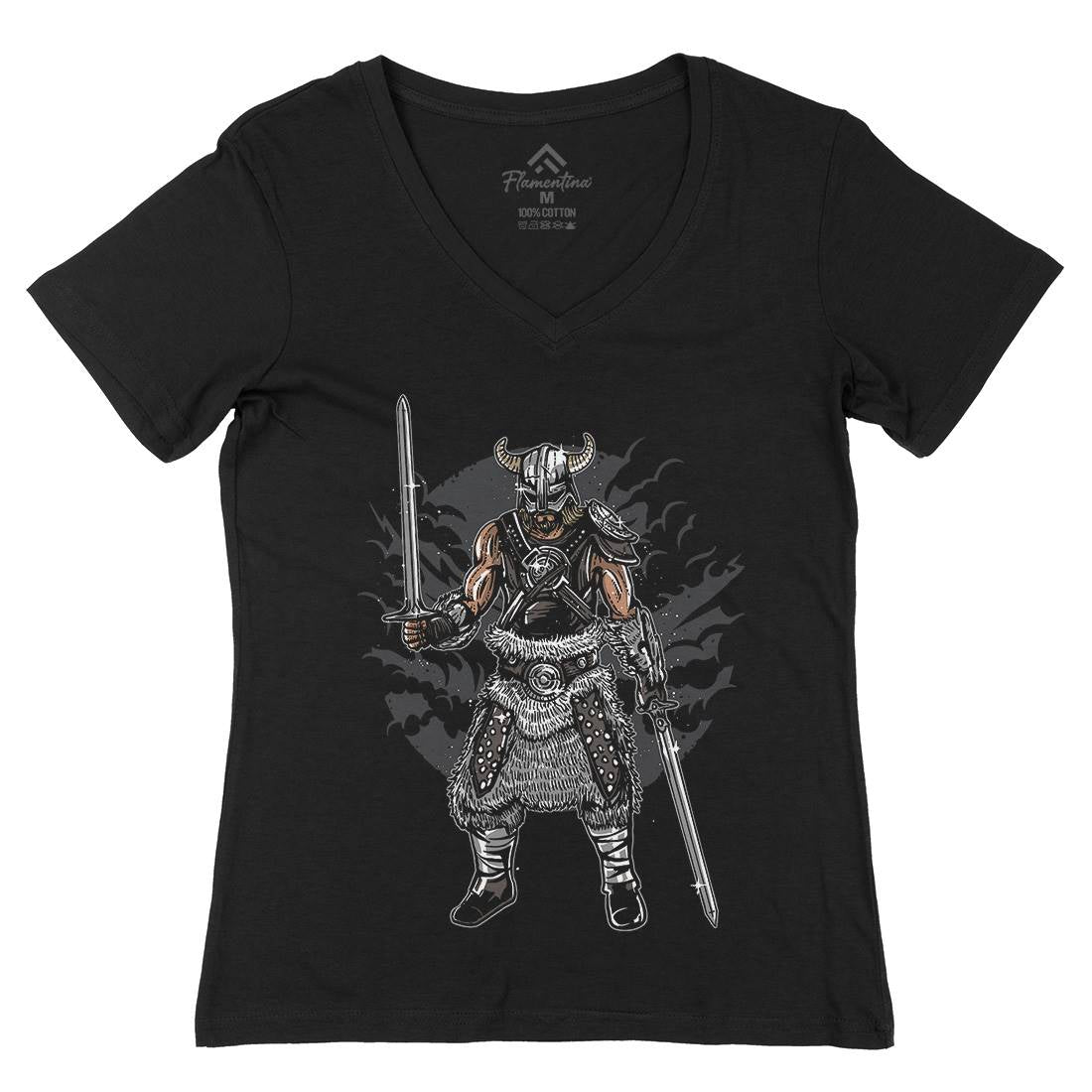 Dark Viking Womens Organic V-Neck T-Shirt Warriors A520