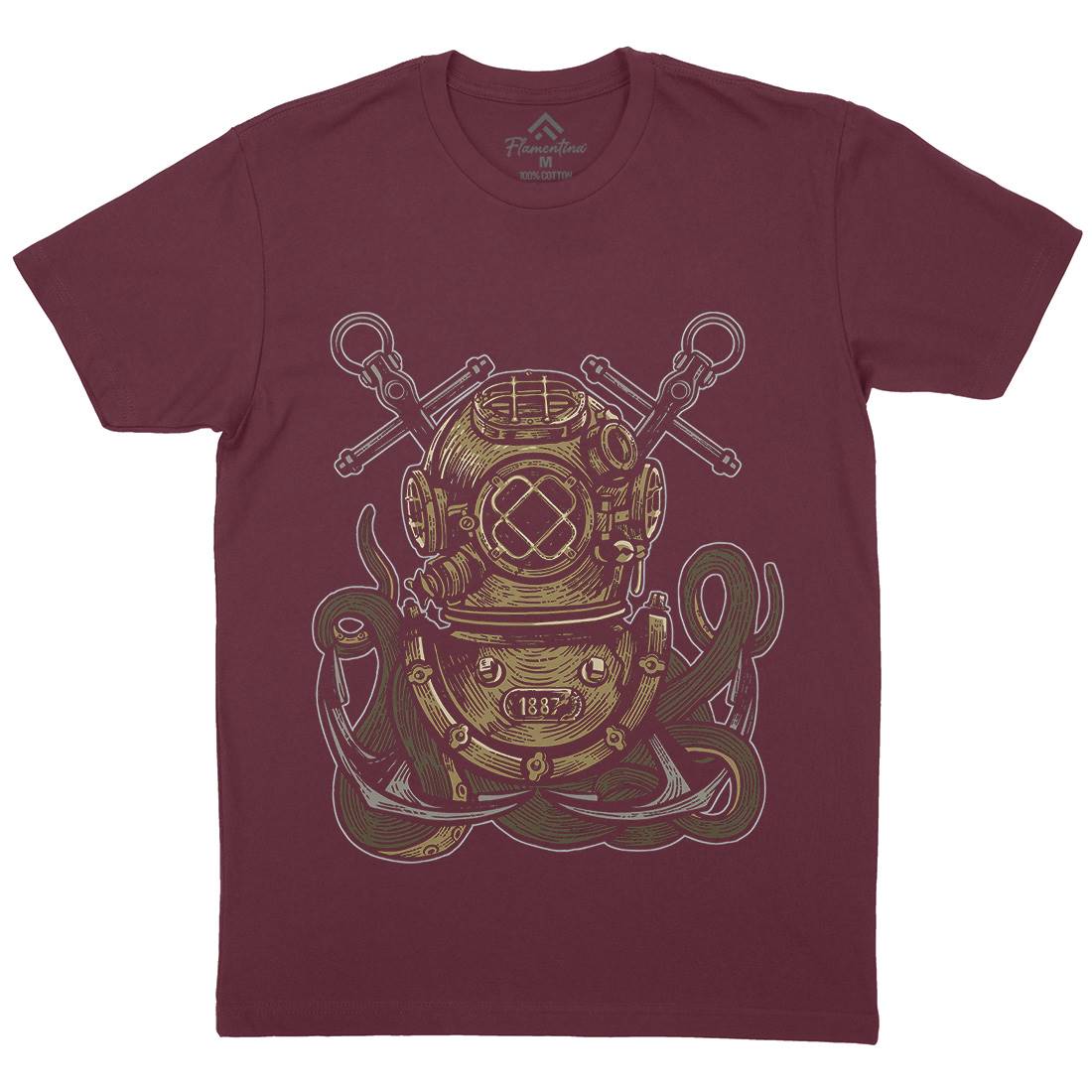 Diver Octopus Mens Crew Neck T-Shirt Navy A524