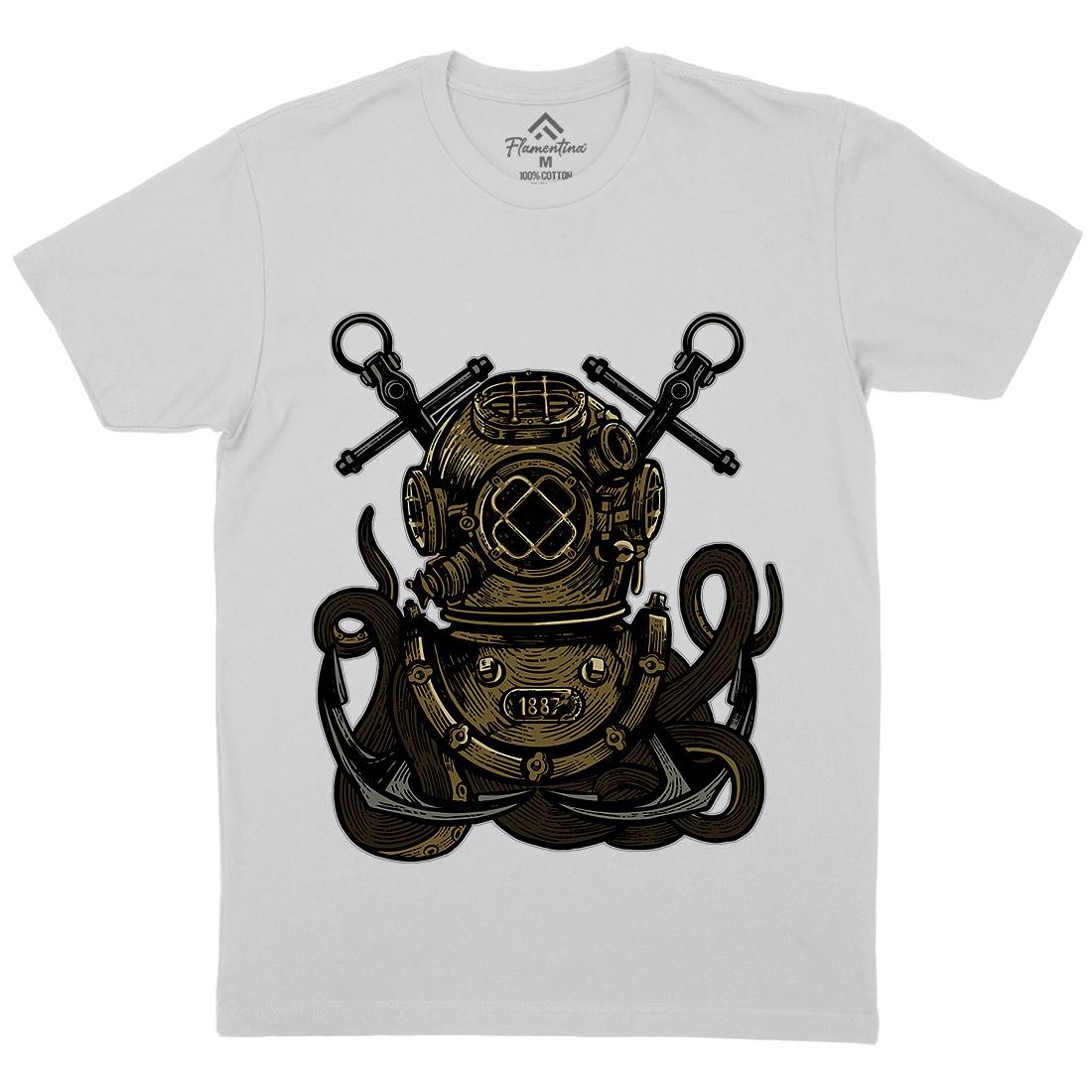 Diver Octopus Mens Crew Neck T-Shirt Navy A524