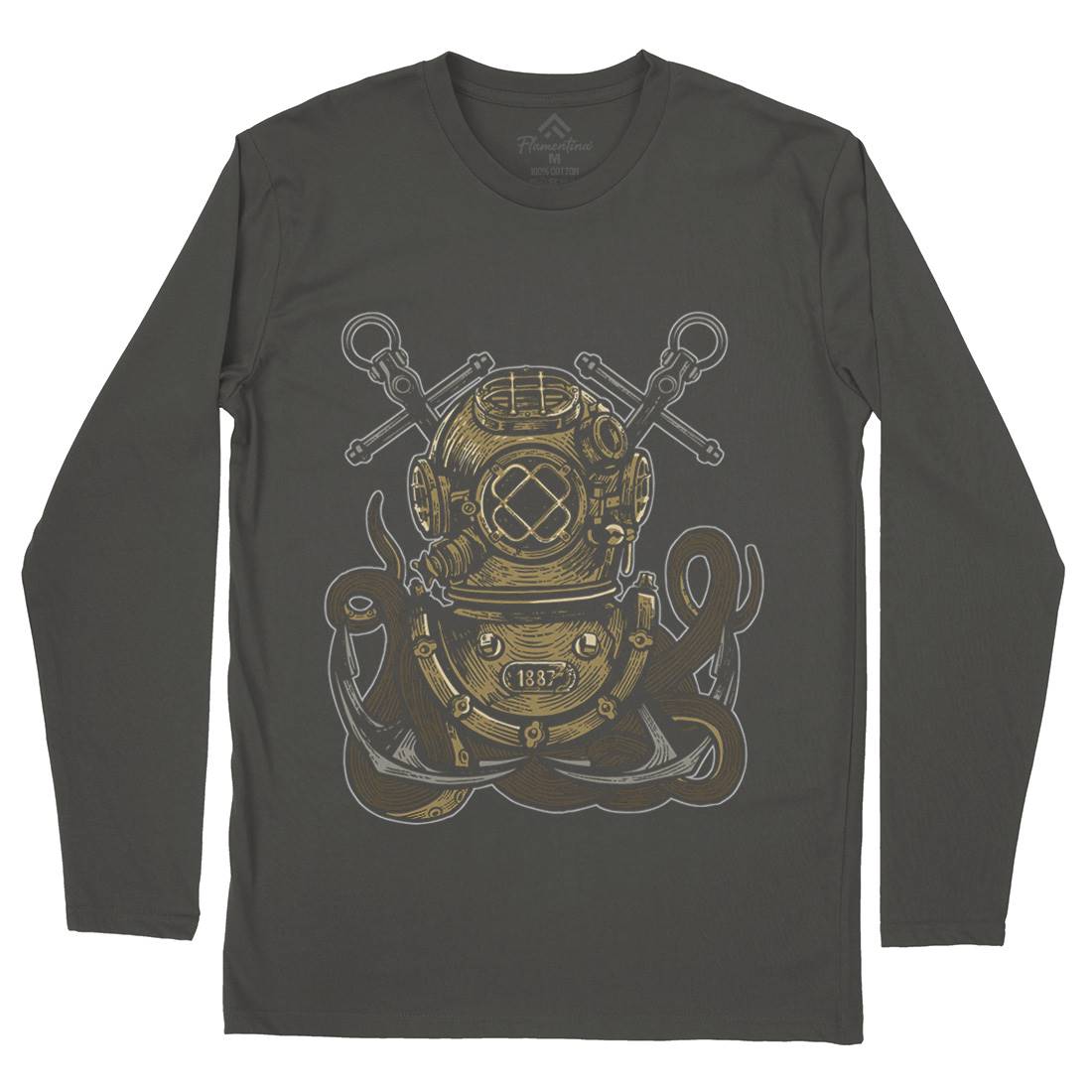 Diver Octopus Mens Long Sleeve T-Shirt Navy A524