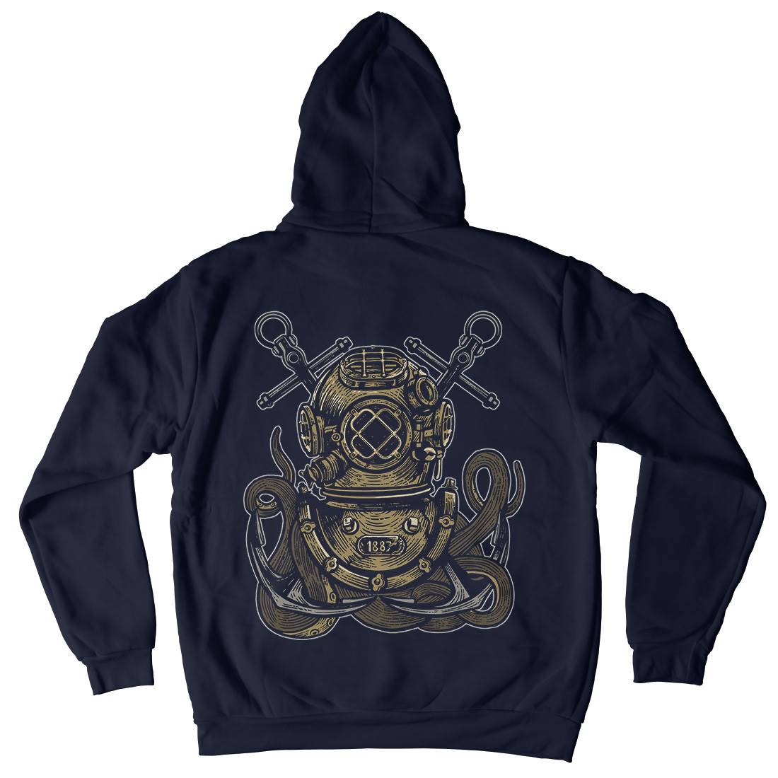 Diver Octopus Mens Hoodie With Pocket Navy A524