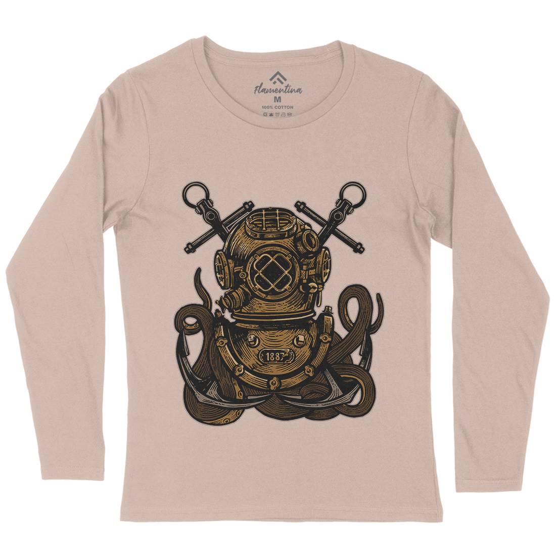 Diver Octopus Womens Long Sleeve T-Shirt Navy A524