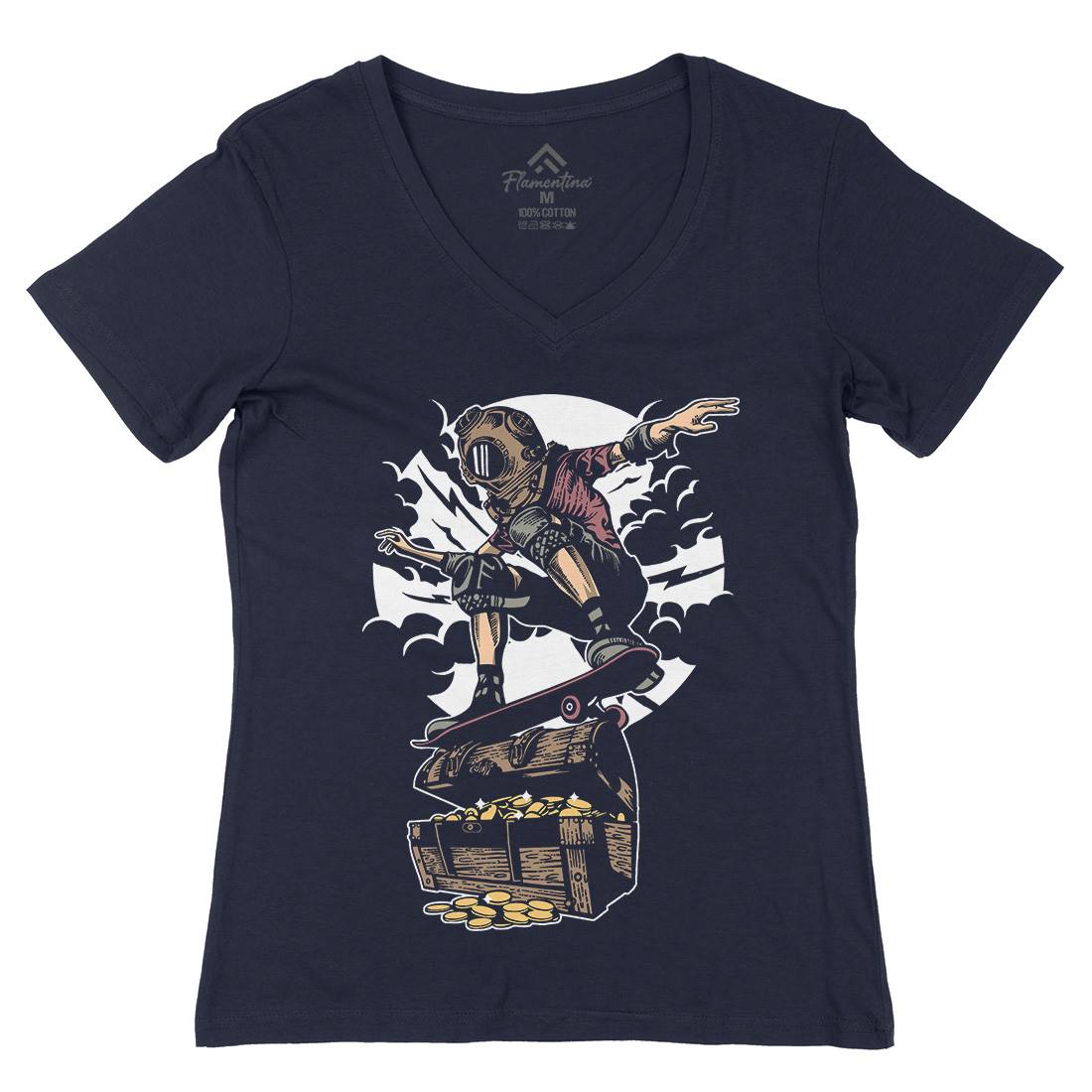 Diver Skater Womens Organic V-Neck T-Shirt Navy A525