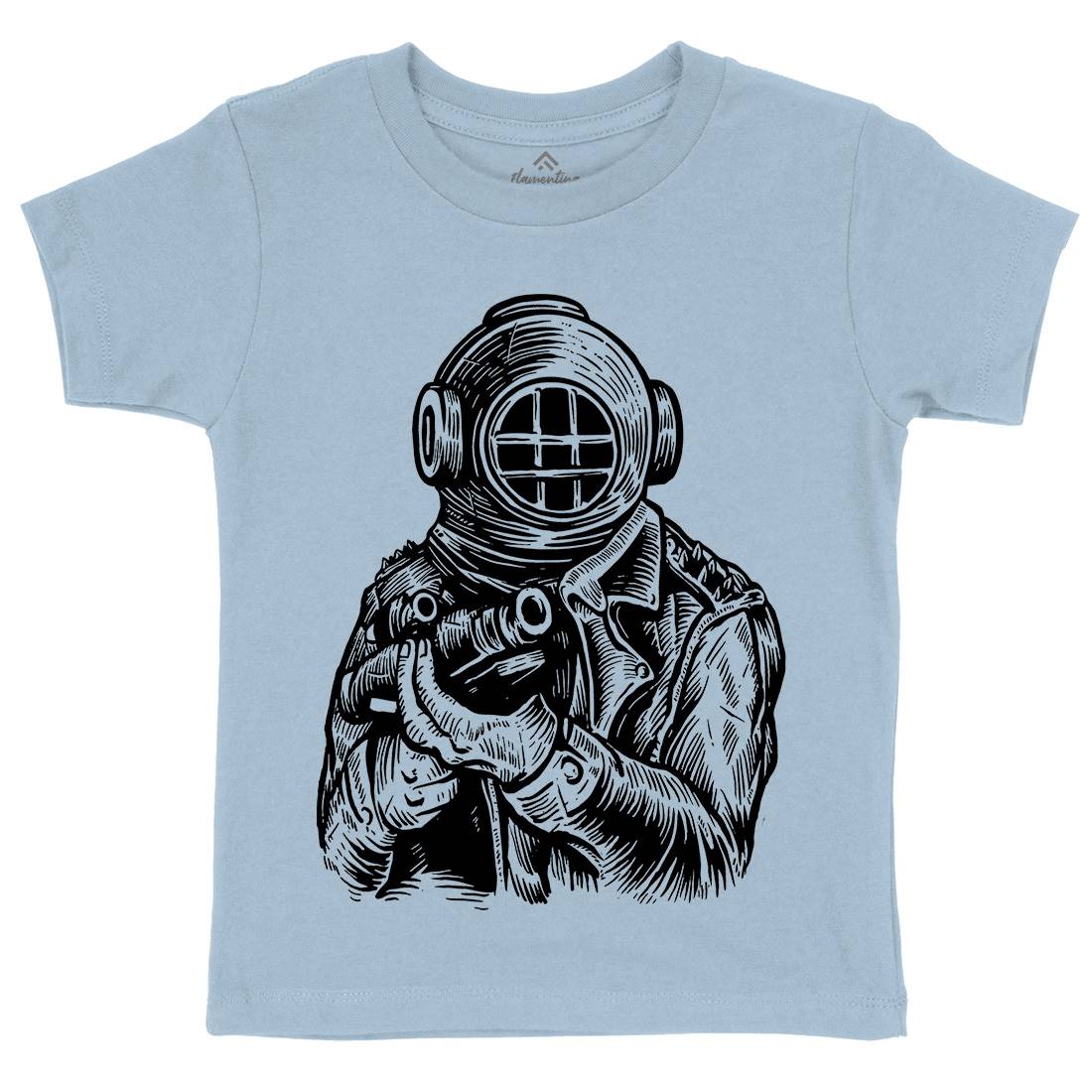 Diver Soldier Kids Crew Neck T-Shirt Navy A526