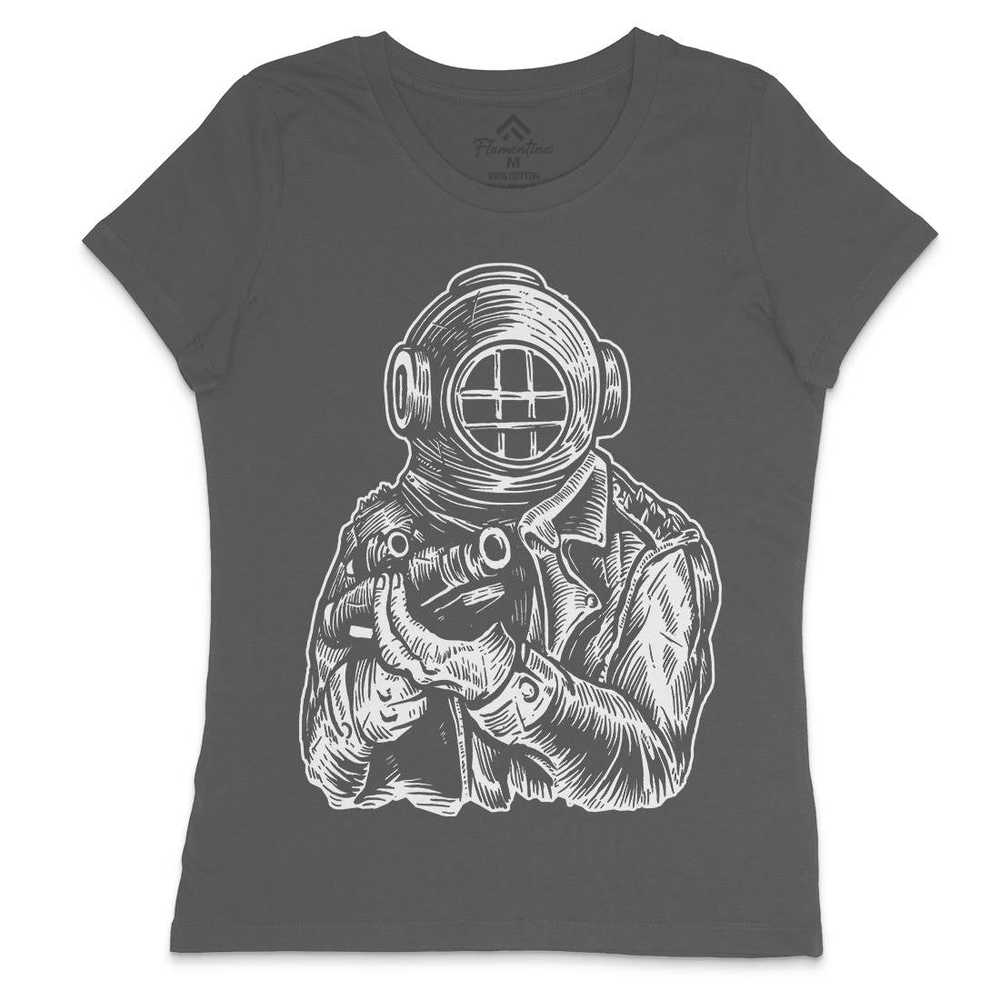Diver Soldier Womens Crew Neck T-Shirt Navy A526