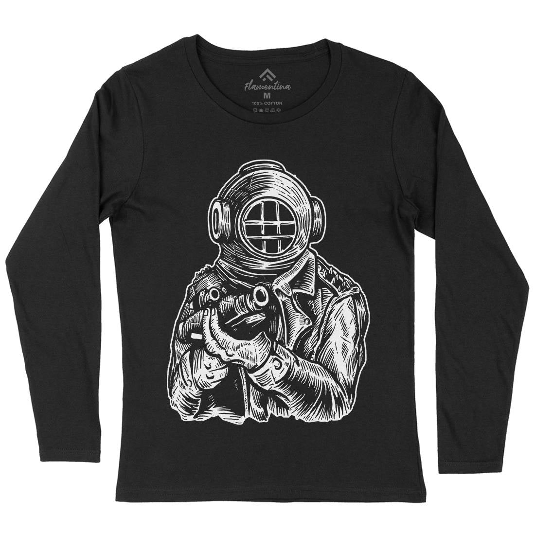 Diver Soldier Womens Long Sleeve T-Shirt Navy A526