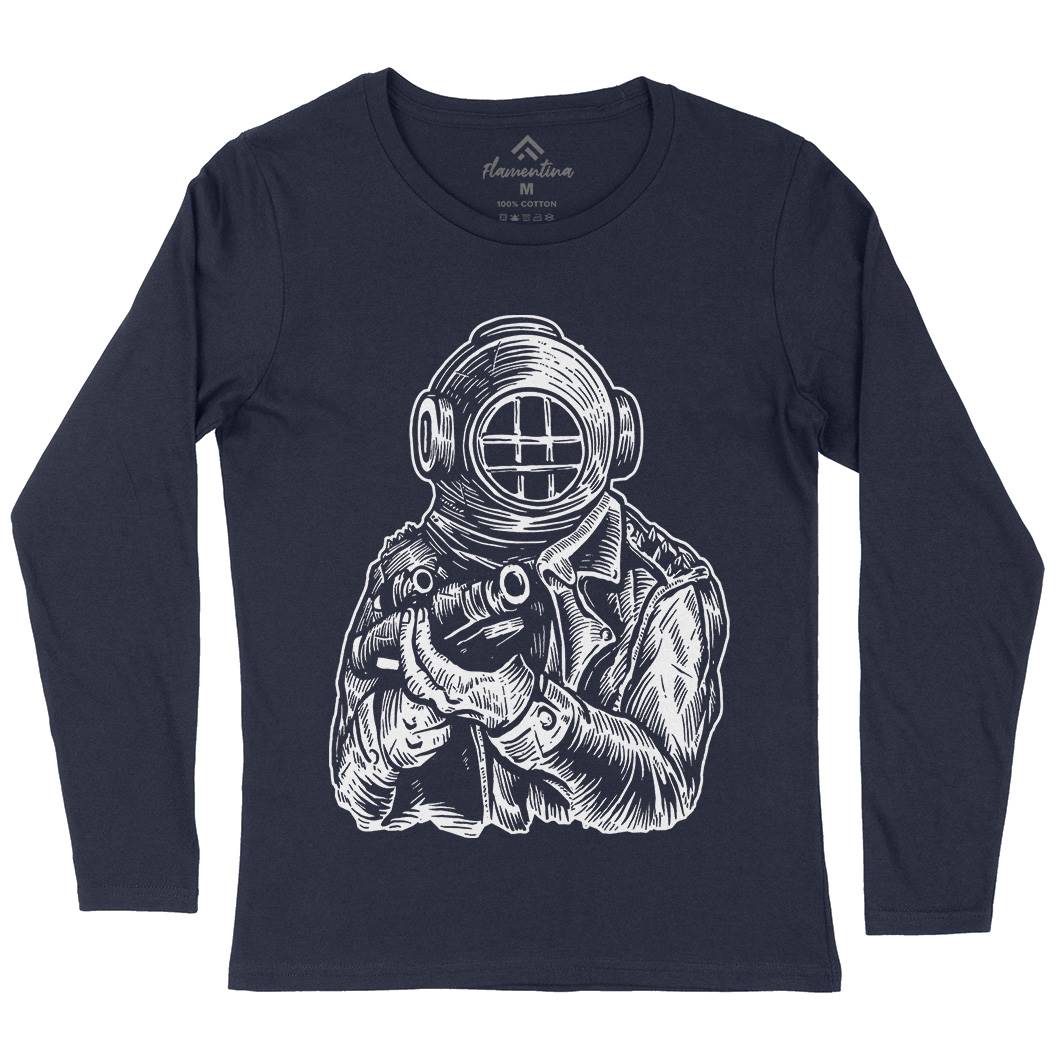 Diver Soldier Womens Long Sleeve T-Shirt Navy A526