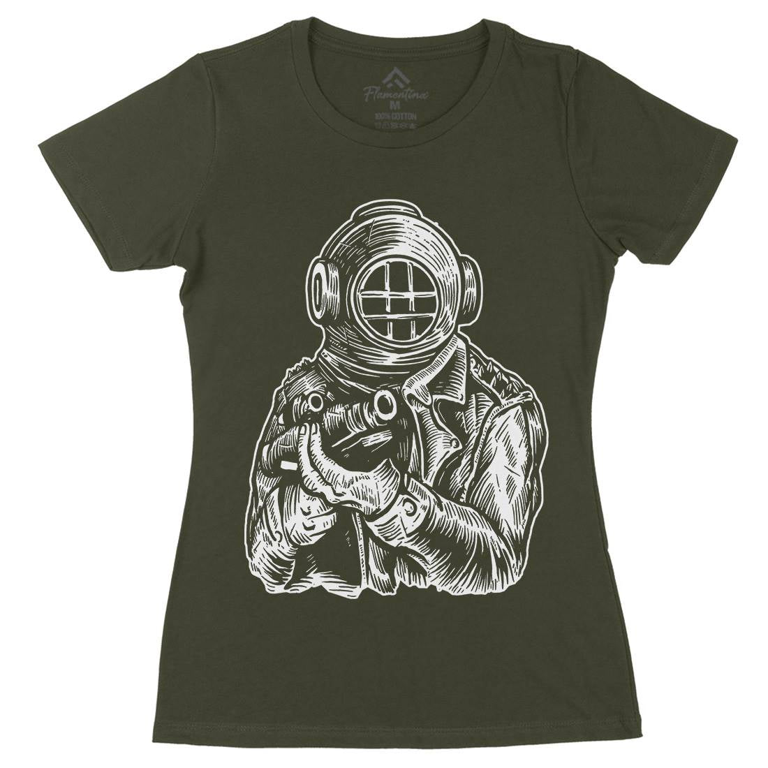 Diver Soldier Womens Organic Crew Neck T-Shirt Navy A526