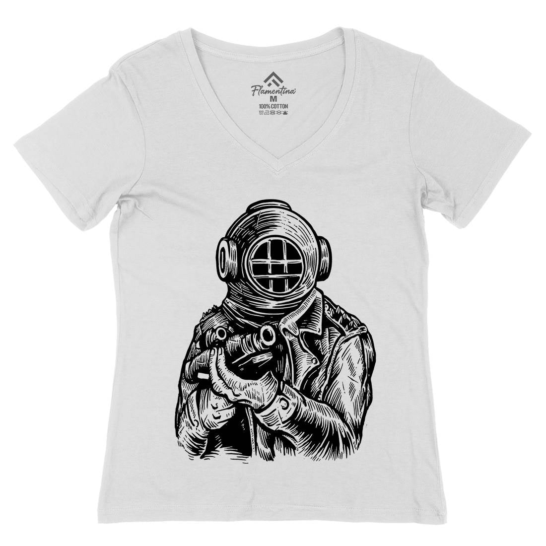 Diver Soldier Womens Organic V-Neck T-Shirt Navy A526
