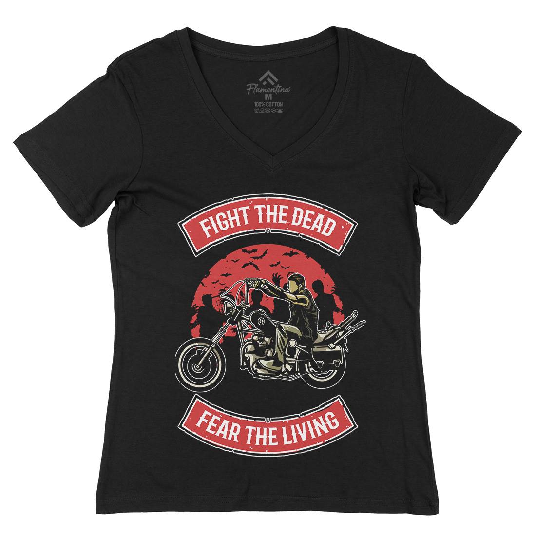 Fight The Dead Womens Organic V-Neck T-Shirt Motorcycles A528