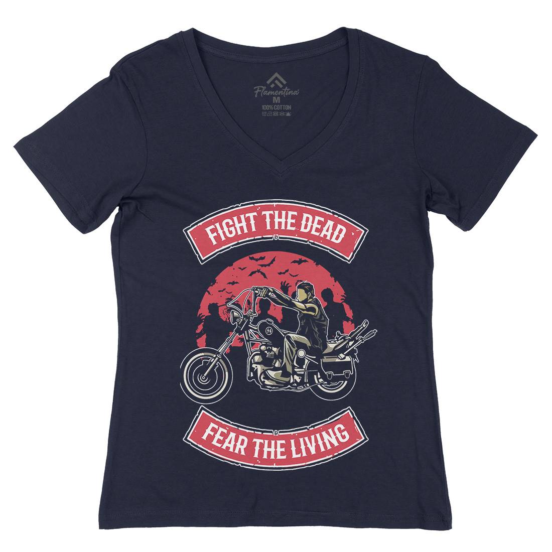 Fight The Dead Womens Organic V-Neck T-Shirt Motorcycles A528