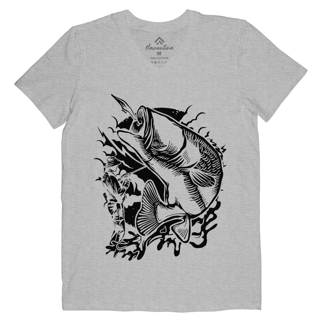 Fisherman Mens Organic V-Neck T-Shirt Fishing A529