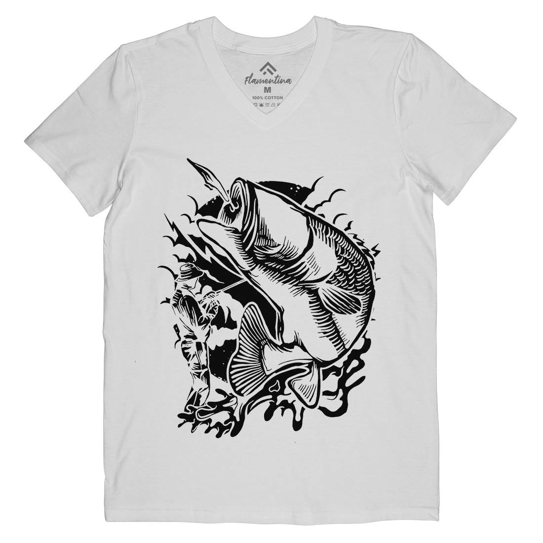 Fisherman Mens Organic V-Neck T-Shirt Fishing A529