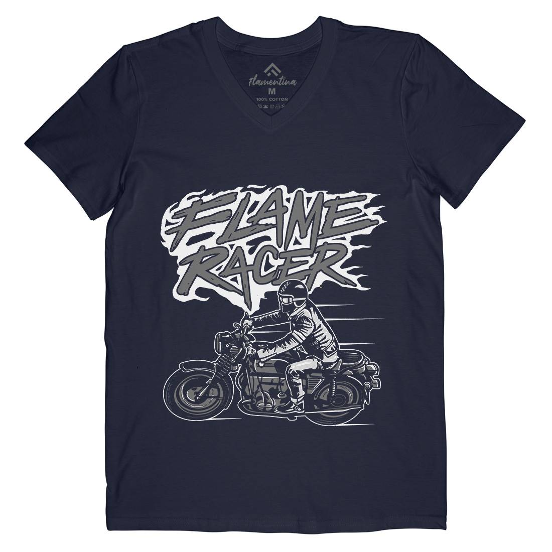Flame Racer Mens Organic V-Neck T-Shirt Motorcycles A530