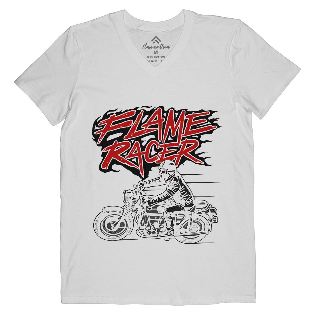Flame Racer Mens V-Neck T-Shirt Motorcycles A530