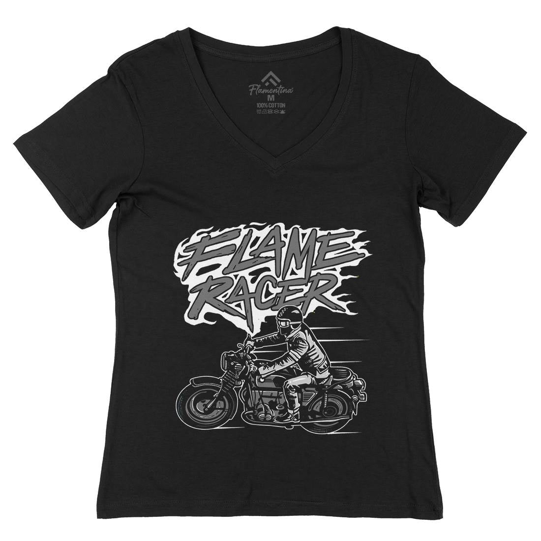 Flame Racer Womens Organic V-Neck T-Shirt Motorcycles A530