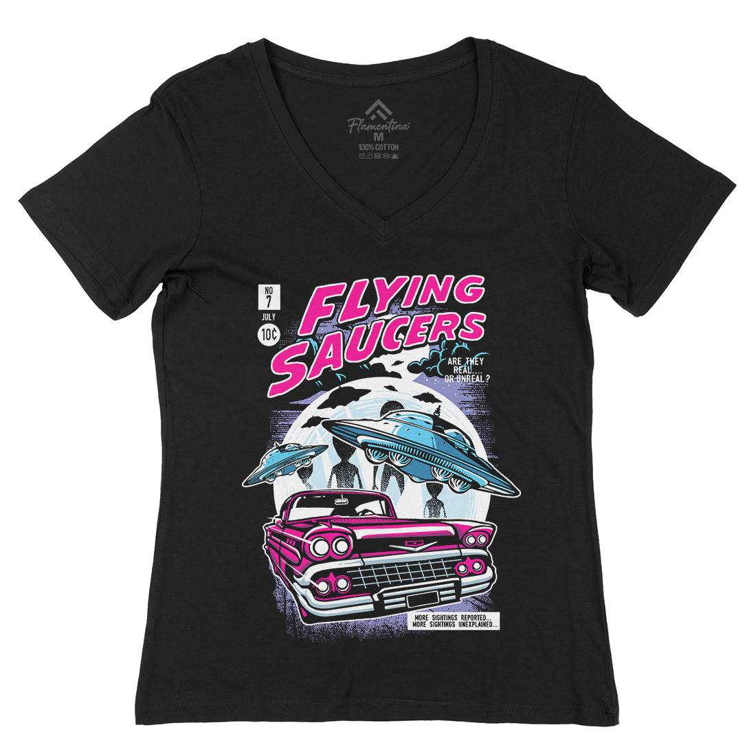 Flying Saucers Womens Organic V-Neck T-Shirt Space A531