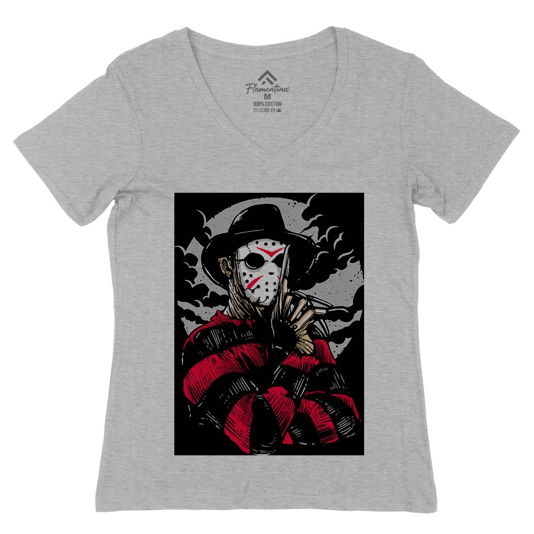 Freddy Womens Organic V-Neck T-Shirt Horror A532