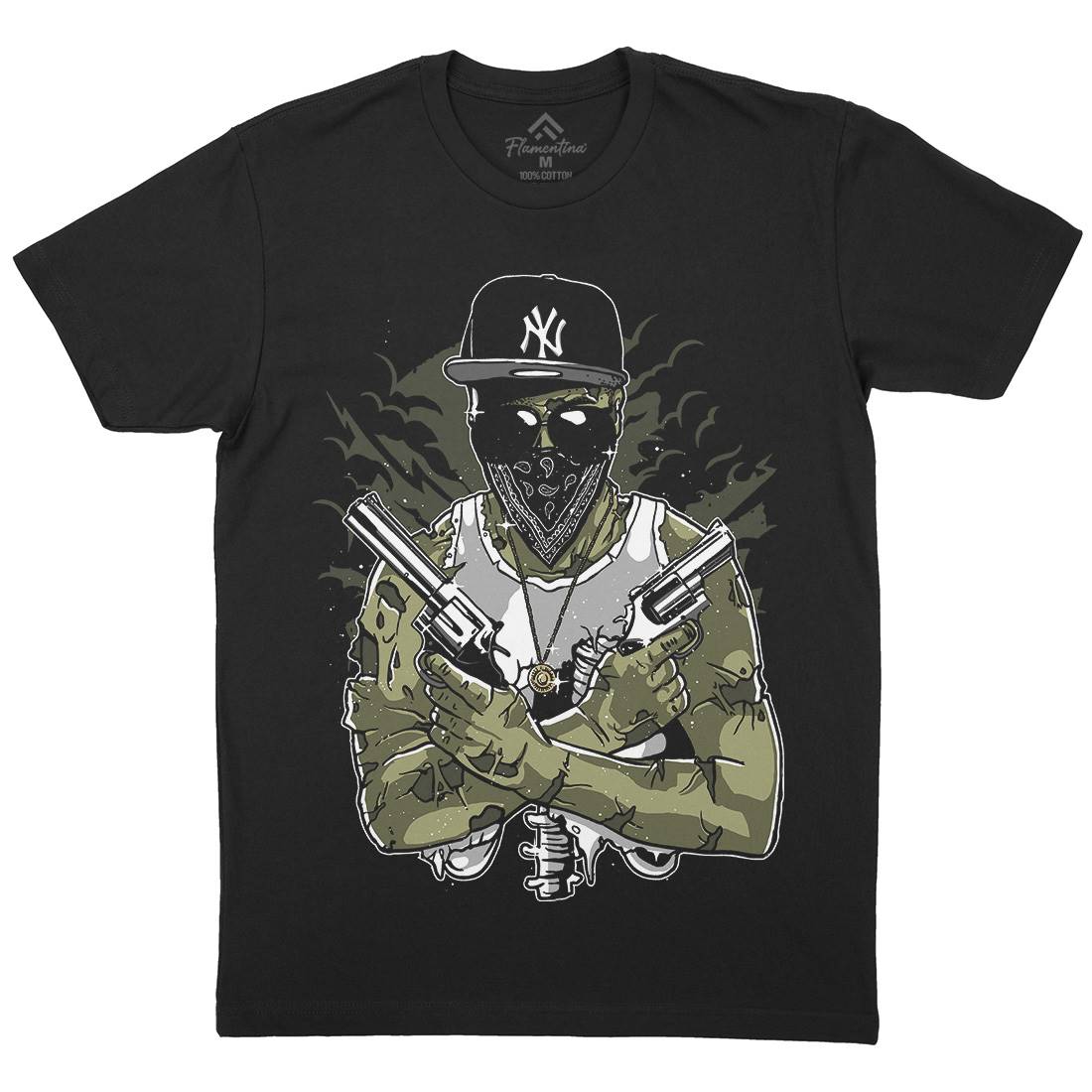 Gangster Zombie Mens Organic Crew Neck T-Shirt Horror A534