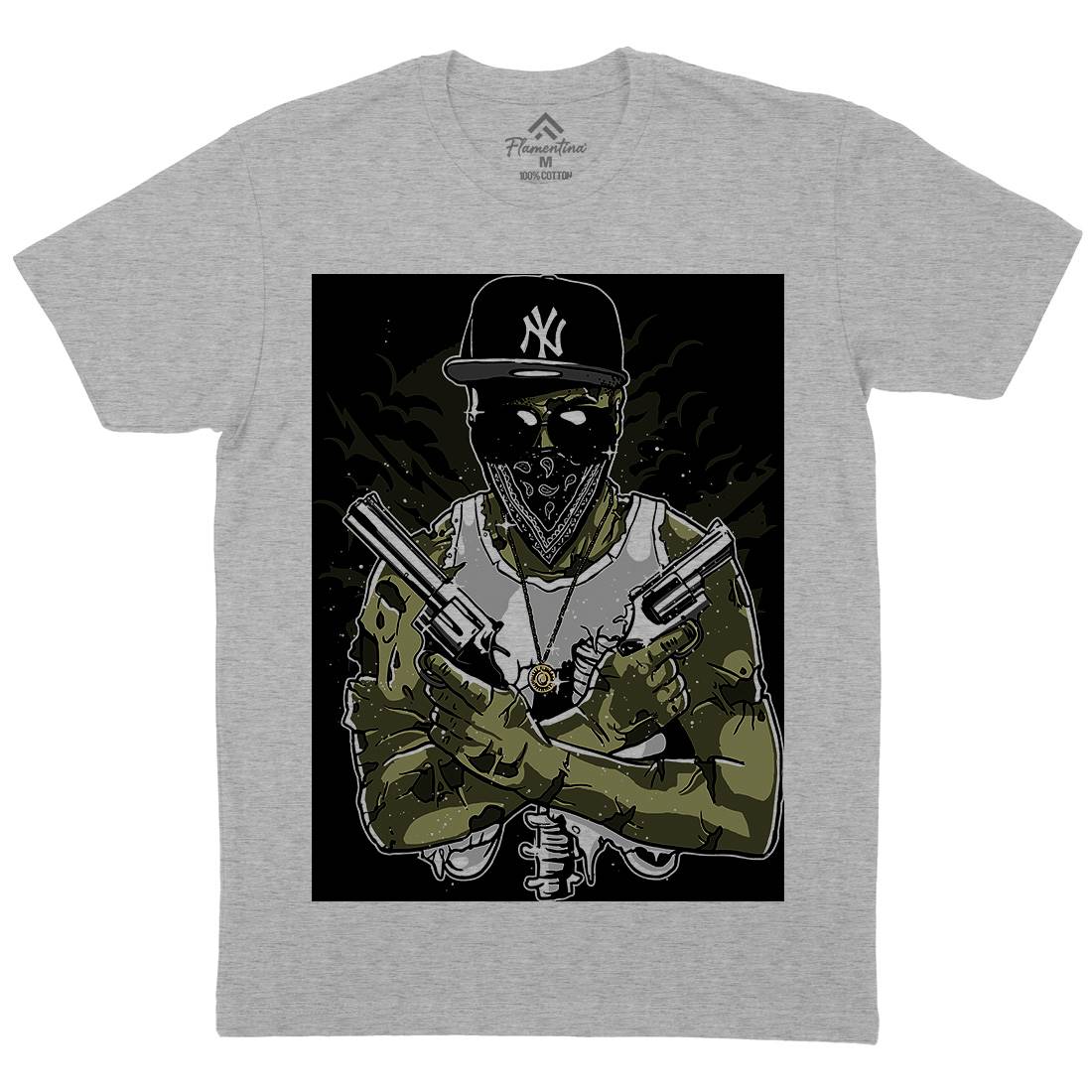 Gangster Zombie Mens Organic Crew Neck T-Shirt Horror A534